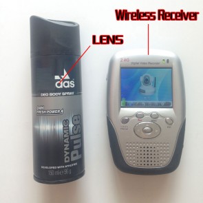 2.4GHz Wireless Hidden Camera Body Spray Bottle with Portable Receiver-100mw High Power Transmitter